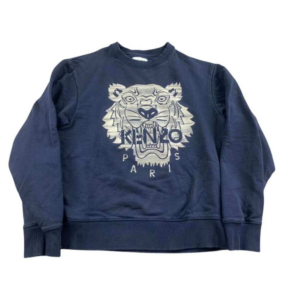 Kenzo Paris‎ Sweatshirt Men XS Blue White Tiger Logo Graphic Crew Neck Pullover